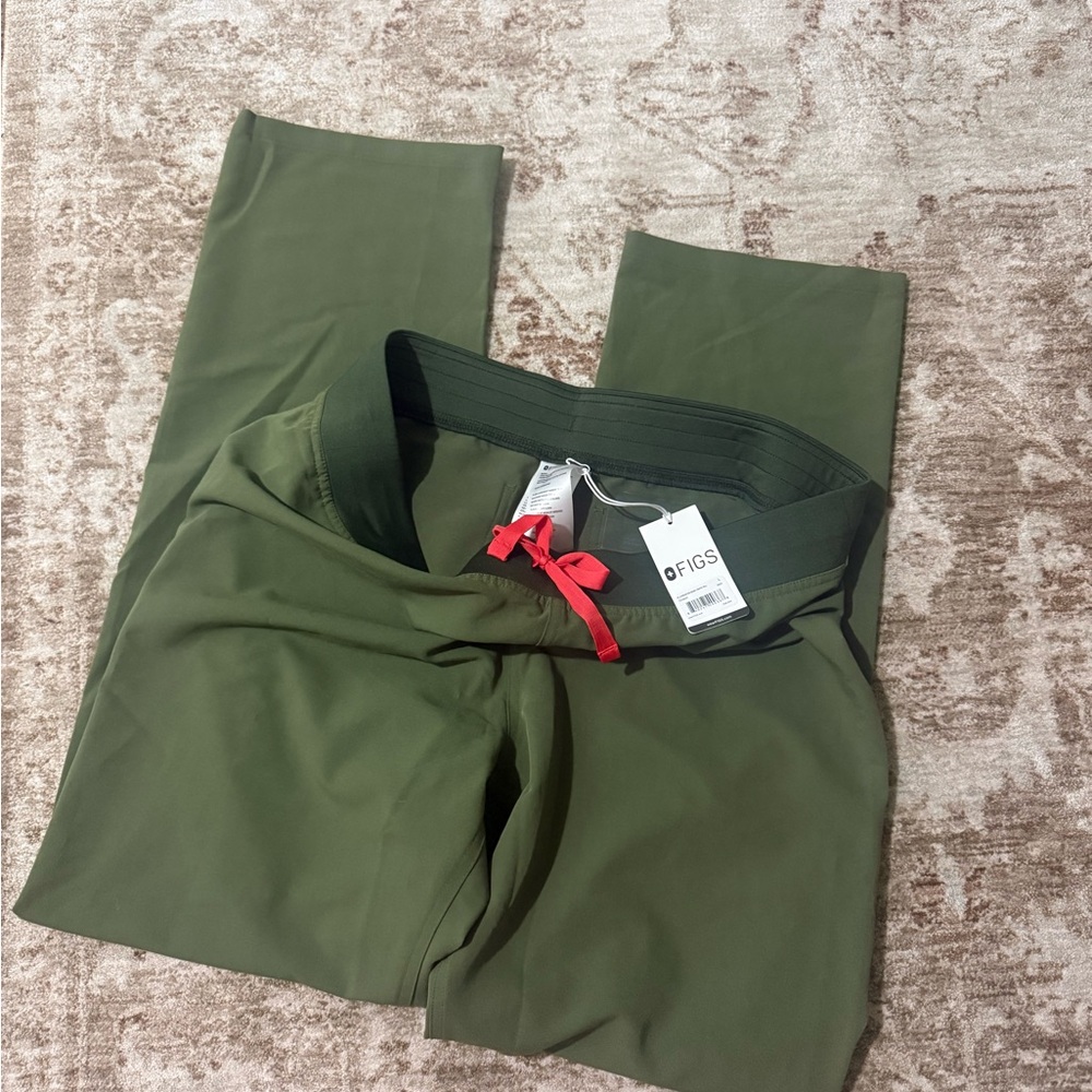 Figs Olive Green Straight Leg Pants with Red Accent